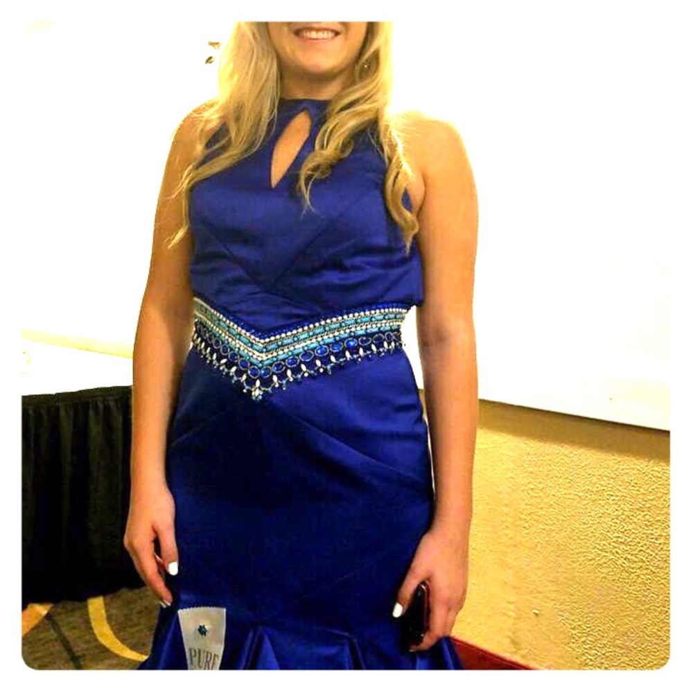Royal Blue Matte Satin Mermaid Gown Rachel Allan - Picture 5 of 5